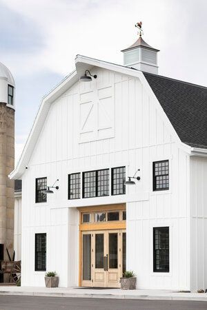 Utah Wedding Venues Indoor, White Barn Wedding Venue Ideas, Farmhouse With Black Windows, Wedding Venue Exterior, Utah Venues, Chapel Windows, Big Wedding Venues, Ortho Office, Utah Wedding Venues