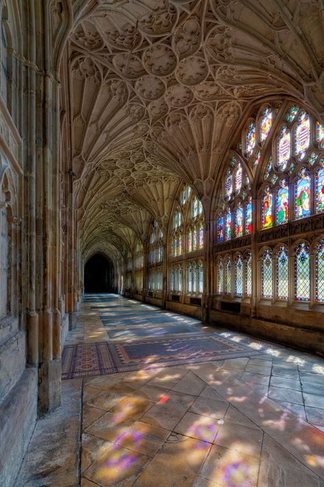 Monastery Aesthetic, Catholic Church Stained Glass, Gloucester Cathedral, Medieval Aesthetic, Gothic Buildings, Cathedral Architecture, Sacred Architecture, The Cloisters, Gothic Architecture