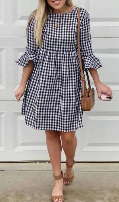 Fancy Short Dresses, Womens Trendy Dresses, Checkered Dress, Classy Dress Outfits, Frock Design, Stylish Dress Designs, Classy Dress, Trendy Dresses, Sewing Dresses