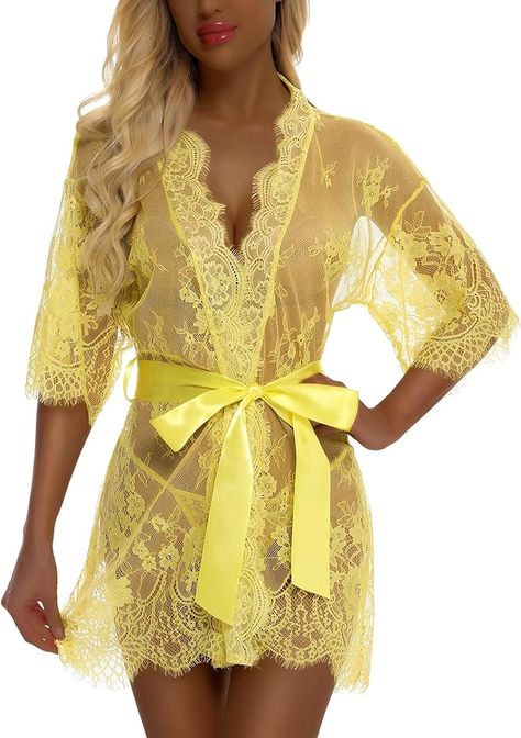 Ababoon Women Lingerie Bathrobe Lace Kimono Sexy Nightgowns Babydoll Mini V Neck Sleepwear Size S~4XL : Amazon.de: Fashion Lace Sundress, Bride Lingerie, Christmas Lingerie, Valentines Lingerie, Lingerie Party, Lace Kimono, Lace Silk, Women's Nightgowns, Womens Kimono