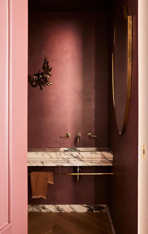 Like a glass of Bordeaux or a fresh-picked plum, Our Experts’ favorite hue right now is equal parts wistful and opulent. Discover all their paint color trend predictions for fall and beyond. Bad Inspiration, Powder Bath, Design Del Prodotto, Powder Rooms, Bathroom Inspo, Architectural Digest, B & B, West Elm, Bathroom Inspiration