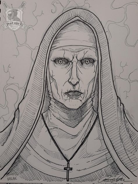 Evil Nun Drawing, The Nun Valak Tattoo, Valak Tattoo Design, The Nun Drawings, Horror Artwork, Back Of Shoulder Tattoo, Favorite Pins, Tattoo Stencils, Simple Tattoos