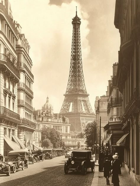 1940s Paris Aesthetic, Old Paris Aesthetic Vintage, Paris 1800 Aesthetic, 1920 Paris, Vintage Paris Aesthetic, Paris 1920s, Vintage Eiffel Tower, Parisian Architecture, Eiffel Tower In Paris