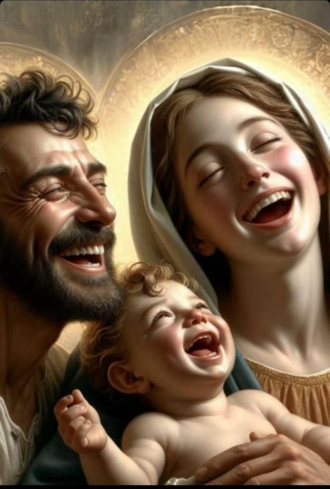 Saint Joseph Art, Jesus Laughing, Nativity Of Jesus Christ, Jesus Smiling, Jesus Love Images, God Photos, Mother Mary Images, Catholic Pictures, Jesus Mary And Joseph