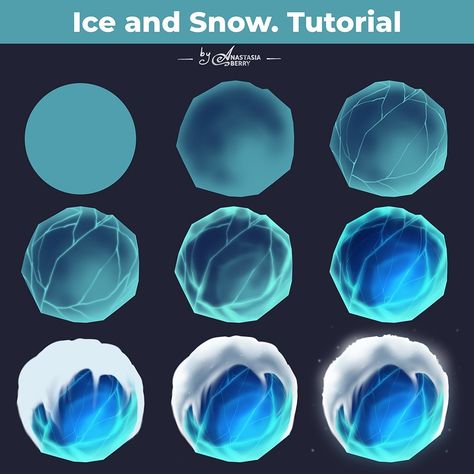 Ice and Snow. Tutorial | Patreon Snow Drawing Tutorial, Ice Powers Drawing, How To Draw Ice, Ice Tutorial, Snow Digital Art, Snow Tutorial, Ice Illustration, Element Drawing, Ice Drawing