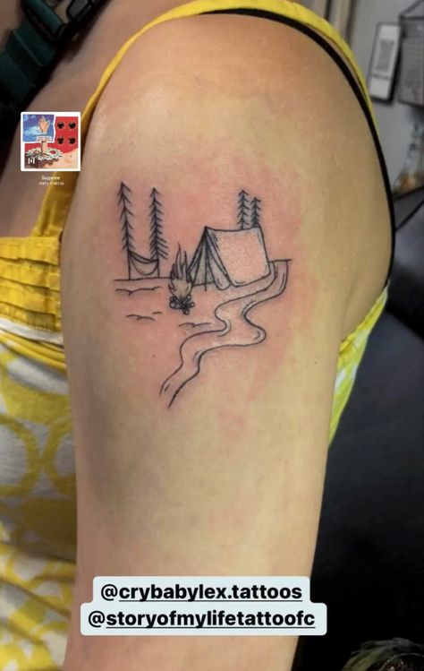 Camping Tattoo Glamping Tattoo, Small Tent Tattoo, Hammock Tattoo, Tent Tattoo, Campfire Tattoo, Earth Tattoos, Camping Tattoo, Earth Tattoo, Small Tent