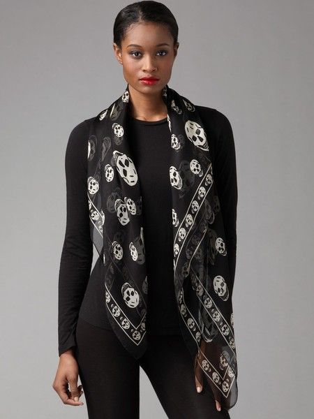 i like ! Skull Silk Chiffon Scarf Alexander Mcqueen Skull Scarf, Silk Scarf Wrap, Skull Scarf, Silk Chiffon Scarves, Mcqueen Fashion, Ways To Wear A Scarf, Printed Silk Scarf, Chiffon Scarf, Cashmere Scarf