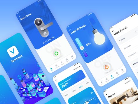 Norhart Door lock App by Pixlogix on Dribbble Lock Apps, Digital Door Lock, App Interface Design, Smart Door Locks, Mobile Ui Design, Smart Door, Fun Website Design, App Interface, Smart Lock