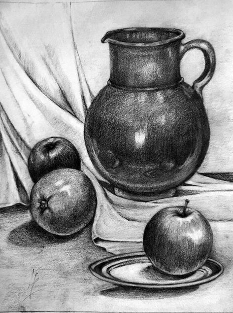 Still Life Pencil Shading, Still Life Sketch, Fruit Art Drawings, Abstract Pencil Drawings, Life Sketch, Design Art Drawing, Art Painting Tools, Pastel Sec, Cool Pencil Drawings