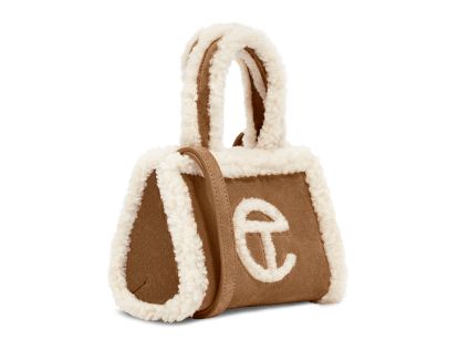 UGG x Telfar Small Shopper Telfar Ugg, Telfar Logo, Ugg Bag, Suede Tote Bag, Suede Tote, Leather Cleaning, Boot Bag, Everyday Bag, Chestnut