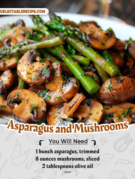 Asparagus With Mushrooms Recipes, Sautéed Asparagus, Sauteed Asparagus, Easy Asparagus Recipes, Mushroom Side Dishes, Asparagus Recipes Baked, Asparagus And Mushrooms, Roasted Vegetable Recipes, Engagement Posts