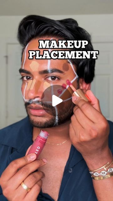 Aditya Madiraju on Instagram: "Face Mapping for Blush, Bronzer, Concealer and Contour Placement 💕👍🏽  @livetinted Blush Crush shade Emotionally Unavailable  @toofaced Chocolate Soleil Melting Bronzer Stick shade Chocolate Caramel @sephora Cream Contour Stick shade 03 @lancomeofficial Teint Idole Concealer shade 410   #makeuptips #makeup #makeuptutorial #blushtutorial #makeuphacks #bronzertutorial #contour" Blush And Contour Tutorial, Bronzer Placement, Face Contouring Makeup Tutorial, Contour Placement, Bronzer Tutorial, Makeup Placement, Blush And Contour, Blush Tutorial, Cream Contour Stick