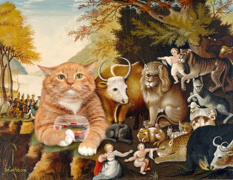 Peaceable Kingdom of cats, fishes, shrimps and other animals — FatCatArt - Great Artists' Mews Ginger Cat Art, Arte Peculiar, Kitchen Artwork, Fat Cat, Usa Art, Pet Day, Classic Paintings, Great Paintings, National Gallery Of Art