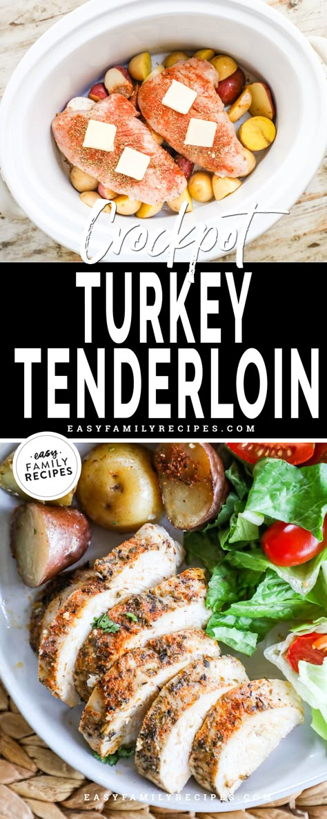 Turkey tenderloin in the crock pot and served sliced on a plate Turkey Tenderloin Recipes Crockpot, Turkey Tenderloin Crock Pot, Crockpot Chicken Tenderloins, Crockpot Turkey Tenderloin, Tenderloin Crockpot, Tenderloin Recipes Crockpot, Crock Pot Turkey, Turkey Tenderloin Recipes, Recipe With Potatoes