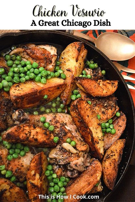 Chicken Vesuvio, is a traditional Chicago dish, made with oregano chicken, and potatoes in a garlic white wine sauce. Totally incredible! #chickenvesuviorecipe #chickenrecipes #chickendinner Chicken Vesuvio Recipe, Chicken Vesuvio, Oregano Chicken, Shabbat Dinner, Recipe Cover, Cook Chicken, Chicago Food, Braised Chicken, Italian Chicken