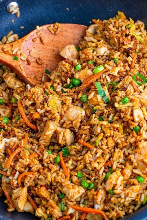 Learn how to make restaurant-quality chicken fried rice at home with just a few simple everyday ingredients. Tender chicken in each bite paired with fried rice, veggies, and tender eggs all seasoned perfectly. This easy chicken fried rice will instantly become a family favorite that even picky eaters will gobble up. Try this recipe for an easy weeknight lunch or dinner. Try it today! Fried Rice Aesthetic, Egg Fried Rice Recipe Easy, Rice Recipes Easy, Rice Aesthetic, Fried Rice Egg, Easy Egg Fried Rice, Homemade Chicken Fried Rice, Chinese Egg Fried Rice, Chicken Fried Rice Recipe Easy