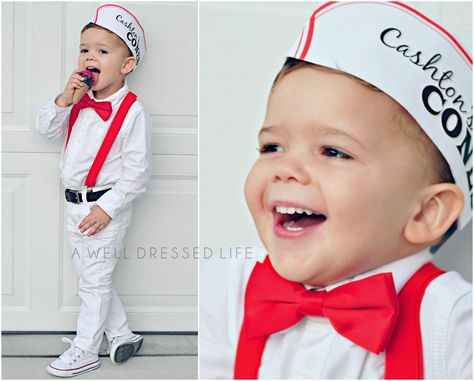 Toddler boy Halloween Costume by Jaime Spencer of AWellDressedLife.  Ice Cream Truck.  Cashton's Cones 2016 Ice Cream Family Costume, Family Ice Cream Costume, Tommy Boy Costume, Ice Cream Truck Costume, Ice Cream Halloween Costume, Ice Cream Man Costume, Thomas Costume, Halloween Toddler Boy, Ice Cream Halloween