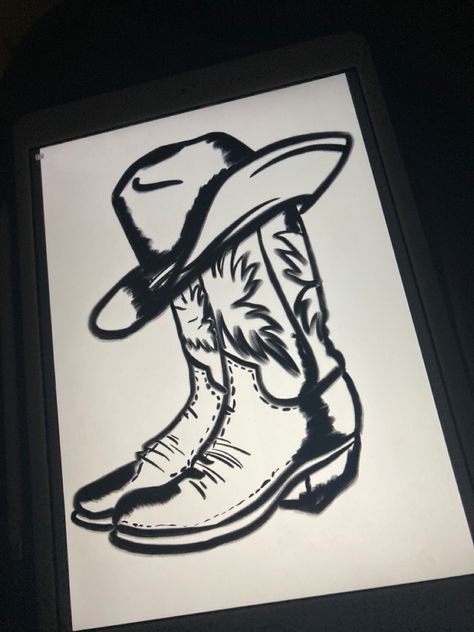 Cowboy Hat Drawing, Drawing On Procreate, Hat Drawing, Cowboy Hat, Cowboy Hats, Cowboy, Boots, Hats, Drawings