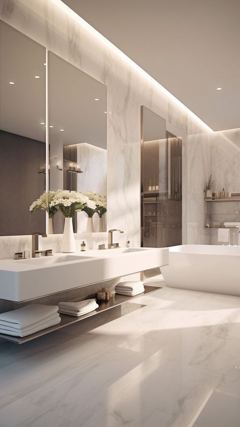 Master Bathrooms Luxury, Bathroom Design Styles, White Marble Bathrooms, Modern Luxury Bathroom, Luxury Master Bathrooms, Bathroom Decor Luxury, Big Bathrooms, Bathroom Design Luxury, Elegant Bathroom