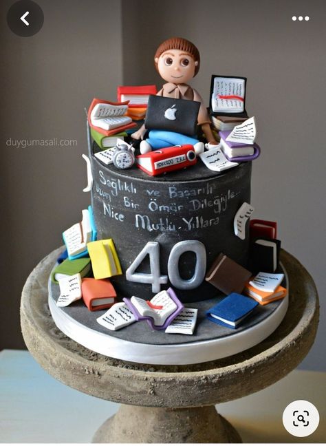 Cake For Teacher, Teacher Birthday Cake, Library Cake, Teacher Cakes, Teen Cakes, Cake For Husband, Dad Birthday Cakes, Fondant Cake Designs, Book Cakes