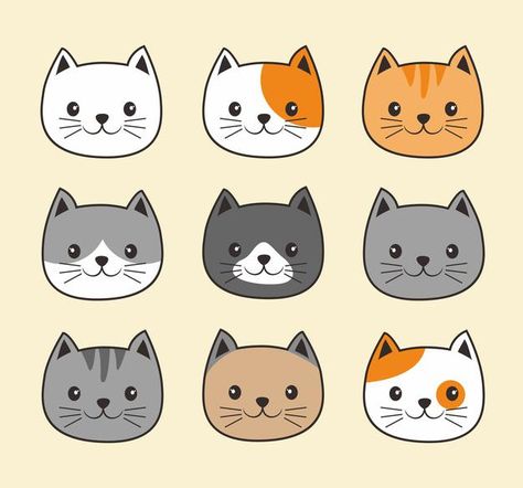 Cats And Kittens Drawings, Cat Faces Drawings, Cute Cat Face Drawing, Cat Face Doodle, Animal Types, Cats Vector, Cat Face Drawing, Cat Merch, Bulletin Journal