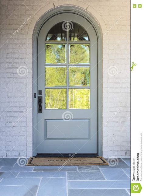 Arched Exterior Doors, White Brick House, Arched Front Door, Exterior Door Designs, Front Door Interior, Home Designs Exterior, Front Door Entryway, Door Awnings, Door Entryway