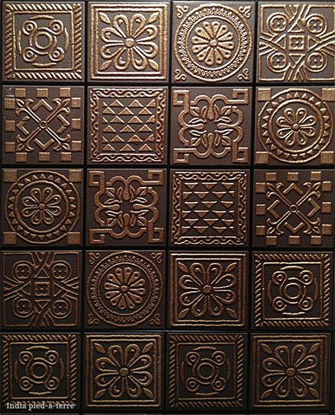 Luxurious Tiles, Portuguese Restaurant, Metal Embossing Art, Stick Tiles, Wall Panel Design, Luxury Tile, Clay Wall Art, Foil Art, Metal Art Diy