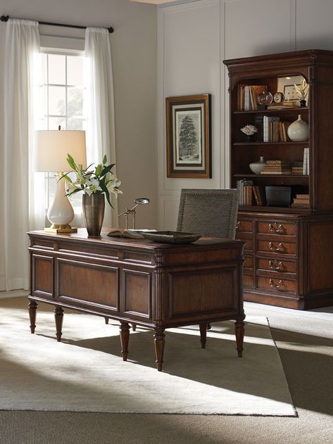 Wesley Desk | Lexington Home Brands Lexington Furniture, Office Furniture Sets, Home Office Furniture Sets, Lexington Home, Traditional Office, Richmond Hill, Office Set, Executive Desk, Chestnut Brown