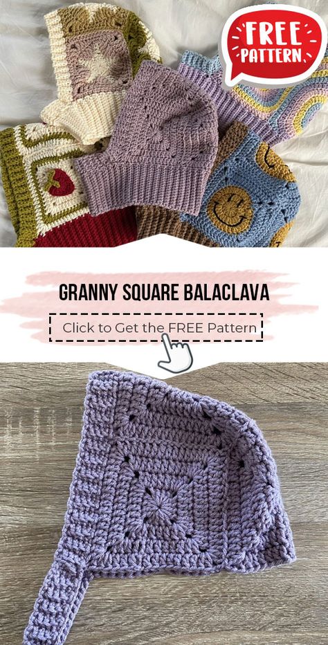 Fimo, Cute Knitting Projects For Beginners, Crochet Hood Balaclava, Beginner Crochet Balaclava, Diy Crochet Balaclava, Square Beanie Crochet Pattern, Crochet Pattern Balaclava, Balaclava Granny Square Pattern, Crochet Baklava Free Pattern