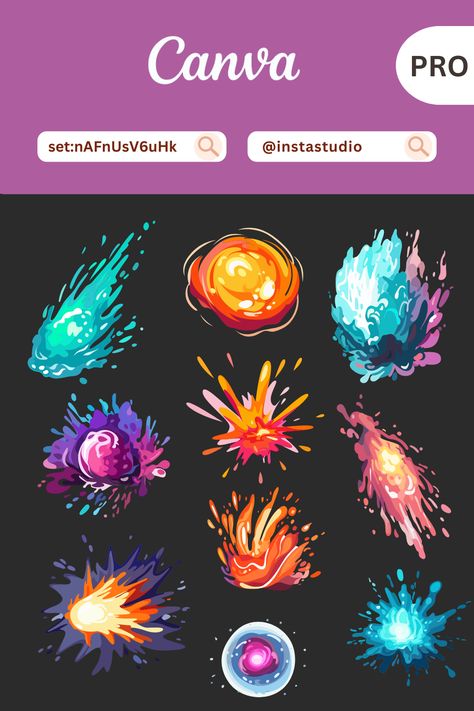 Game Magic Explosions Design Canva Graphic El Canva Posters Ideas, Magic Graphic Design, Canva Ideas Design, Element Magic, Font Canva Lettering, Elements Art, Magical Design, Graphics Game, Graphic Design School