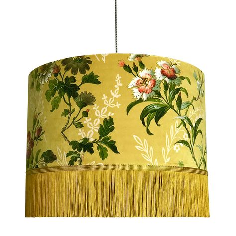 Colorful Lampshades, Velvet Lampshade, Floral Lampshade, Statement Wallpaper, Handmade Lampshades, Statement Lighting, Free Fabric Swatches, Creative Lighting, Gold Line