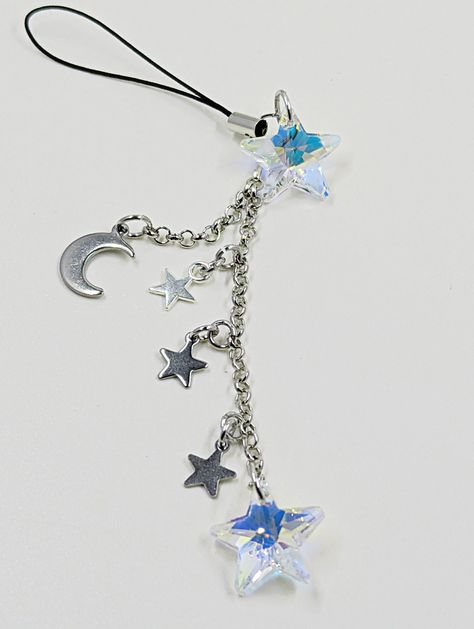 Cell Phone Charm Dust Plug Keychain 3.5mm Audio Jack or Strap Shooting Star AB Crystal bling silver stars moon chain Customize your Choice! Sparkly Phone Cases, Moon Chain, Handheld Console, Cell Phone Charms, Stars Moon, Phone Charms, Dust Plug, Family Jewellery, Metal Stars