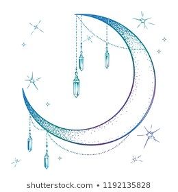 Print Poster Design, Blue Crescent Moon, Pointillism Tattoo, Tattoo Sonne, Crescent Moon Art, Lily Flower Tattoos, Stars Vector, Boho Style Art, Gem Tattoo