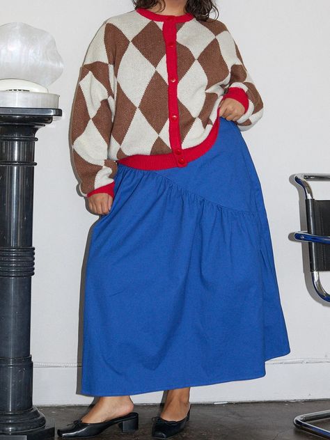 Maeve Midi Skirt - Cobalt – Lisa Says Gah Layered Colorful Outfits, Cobalt Blue Outfit, High Waist Midi Skirt, Argyle Print, Fashion Archive, 2024 Outfits, Lisa Says Gah, Fall Fit, Argyle Pattern