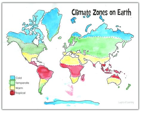 Color A Map of Climate Zones - Layers of Learning Project Based Learning Kindergarten, Science Materials, Ias Study Material, 4th Grade Math Worksheets, Map Worksheets, Climate Zones, Seasonal Changes, Olivia Rose, Weather And Climate