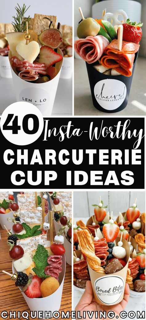 40 Instagram-worthy charcuterie cup ideas! Perfect for every occasion, from weddings and brunches to holiday parties, these single-serving cups pack all the flavor of a traditional charcuterie board into a stylish, photogenic presentation. Fill them with a variety of meats, cheeses, crackers, fruits, and extras like olives, nuts, or dips. Single Serve Appetizers In A Cup, Single Serve Dips, Individual Christmas Charcuterie Board Ideas, Charcuterie In Martini Glasses, Prepackaged Charcuterie Board, Charcuterie Cups Simple, Charcuterie Cups With Lid, Charcuterie Cups Wedding Cocktail Hour, Bow Tie Charcuterie Skewers