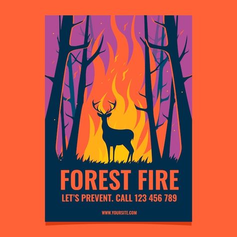 Hand drawn wildfire poster template | Free Vector #Freepik #freevector #forest-poster #nature-poster #nature-template #environment-poster Forest Fire Poster, Climate Poster, Forest Graphic Design, Nature Poster Design, Nature Template, Environment Poster, Poster Reference, Forest Conservation, Amazon Forest