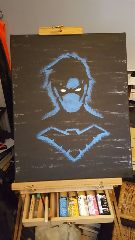 Nightwing Drawing Pencil, Dc Painting Ideas, Nightwing Art Drawings, Nightwing Painting, Fandom Paintings, Nightwing Drawing, Dc Painting, Nightwing Art, Superhero Painting