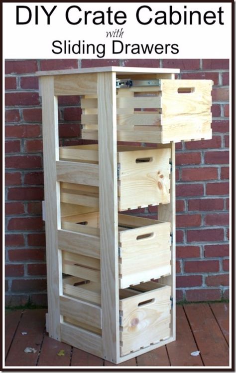 DIY Storage Ideas - DIY Crate Cabinet with Sliding Drawers  - Home Decor and Organizing Projects for The Bedroom, Bathroom, Living Room, Panty and Storage Projects - Tutorials and Step by Step Instructions  for Do It Yourself Organization http://diyjoy.com/diy-storage-ideas-organization Wood Projects For Beginners, Diy Drawers, Into The Wood, Wood Plans, Wood Crates, Wood Working For Beginners, Wooden Crates, Woodworking Furniture, Into The Woods