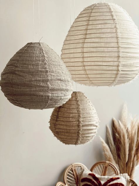 Suspensions en Lin Wabi Sabi – Terracotta-shop Wabi Sabi, Wabi Sabi Lamp, Linen Pendant, Wabi Sabi Interior, Linen Lights, Japandi Style, Inspire Me Home Decor, Paper Lanterns, Hanging Lamp