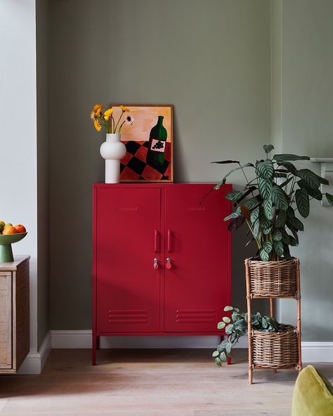 Top Paint Colors, Mustard Made, Contemporary Storage, Trending Paint Colors, Interior House Colors, Metal Lockers, Kitchen Hallway, Poppy Red, Dining Room Inspiration