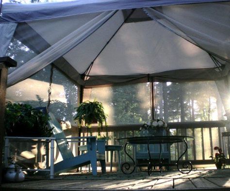 Screen In Your Deck Easily & Inexpensively. This is what we are doing with our back deck. This canopy is also at Kmart for $150 Screened Deck, Hotel Canopy, Gazebo On Deck, Deck Canopy, Window Canopy, Screened Gazebo, Screen Tent, Three Season Porch, Screened In Deck