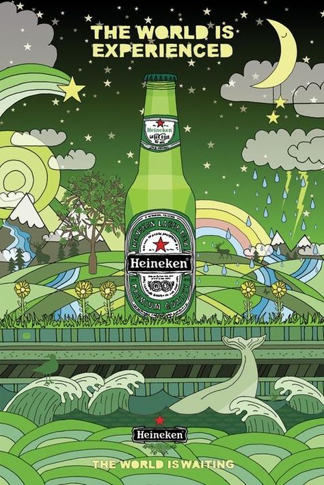 This is like Peter Max in shades of green meets Japanese ... Category Design, Beer Advertising, Beer Ad, Graphic Design Collection, Peter Max, Social Design, Beer Poster, Work Online, Poster Ads