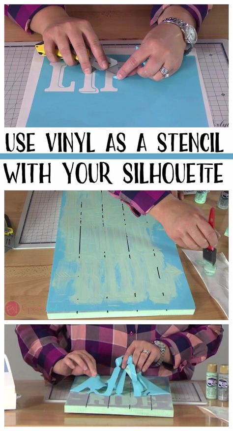 use vinyl as a stencil with your silhouette cameo Silhouette Cameo Shirt, Silhouette Cameo Projects Vinyl, Make A Stencil, Vogel Silhouette, Silhouette Cameo Crafts, Stencil Vinyl, Silhouette Curio, Silhouette Cameo Tutorials, Silhouette School