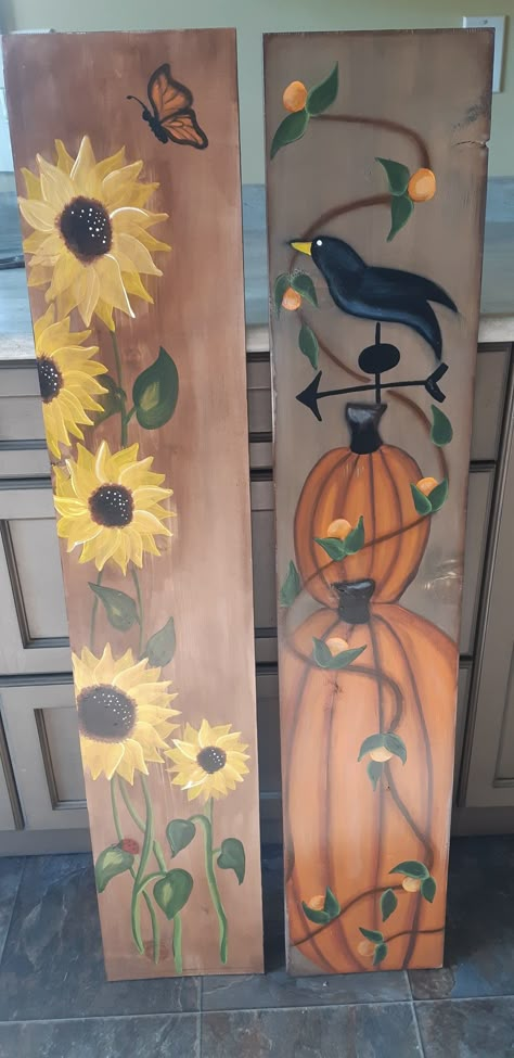 Fall Paintings On Wood Easy, Fall Painted Boards, Fall Leaner Boards, Fall Wood Painting Ideas, Fall Porch Leaners, Fall Pallet Signs, Barnwood Projects, Porch Boards, Money Challenges