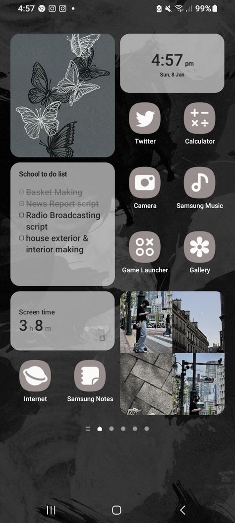 Black theme aesthetic wallpaper idea using Samsung Android 13 Phone Home Screen Ideas Samsung, Themes For Samsung Phones, Black Samsung Wallpaper, Samsung S23 Ultra Homescreen, How To Make Your Samsung Aesthetic, Theme Ideas For Phone Android, Home Screen Ideas Android Samsung, Phone Inspiration Android, Samsung Home Screen Aesthetic