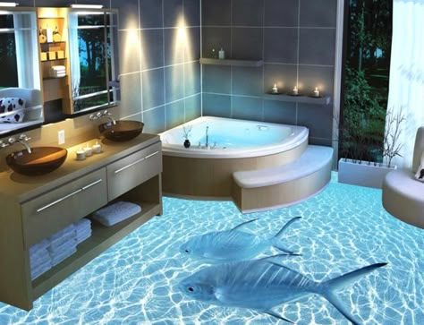 3D Epoxy Floors Design Interior Baie, His Bathroom, Calm Mood, Relaxing Bathroom, Beautiful Bathroom Designs, Corner Tub, Bad Inspiration, Decor Baie, Design Themes