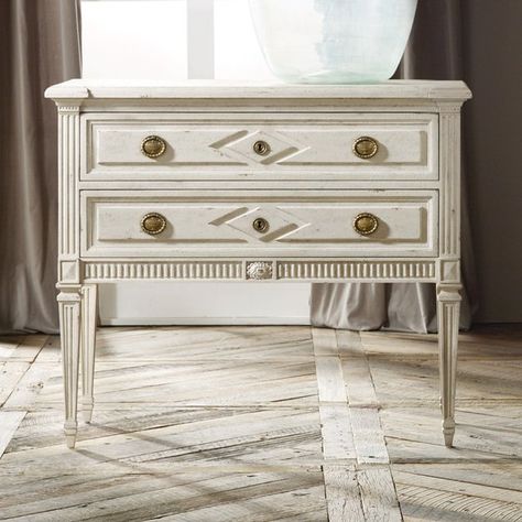 Paris 2 Drawer Chest White Chest With Gold Hardware, French Style Chest Of Drawers, French Chest Of Drawers, Victorian Room, French Louis Xv Bedside Table, Provincial Furniture, Georgian Chest Of Drawers, Elegant Living Room Design, Entry Tables