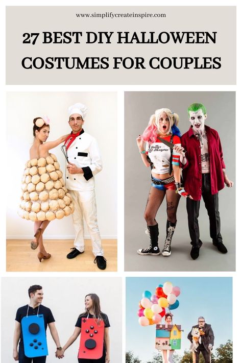 Explore a variety of unique and creative DIY Halloween costumes tailored for couples. From simple to elaborate, these homemade adult couple costume concepts are not only entertaining but also guaranteed to catch everyone's attention at any costume party you attend. Be prepared to stand out in style and creativity with these fun ideas that are easy to put together and bound to make a lasting impression on fellow party-goers. Halloween Costume Ideas Couple Cute, Couples Halloween Costume Easy Diy, Diy Funny Couples Halloween Costumes, Couple Homemade Halloween Costumes, Couple Ideas Costumes, Easy Costume For Couples, Punny Halloween Costume Couples, Chicken Couple Costume, Easy Couples Costume Ideas Diy