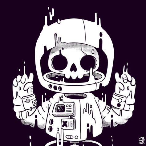 Geeze... I did this illustration in November of last year... I totally thought this was like last month... Time is going too fast?!? Astronaut Drawing, Astronaut Illustration, Skeleton Illustration, Arte Grunge, Cartoon Character Tattoos, Posca Marker, Retro Artwork, Skull Illustration, Graffiti Characters